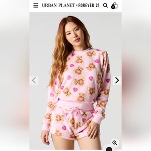 Pink Teddy Heart Pajamas - Cozy Plush Top & Bottom Set, Shorts, Urban Planet